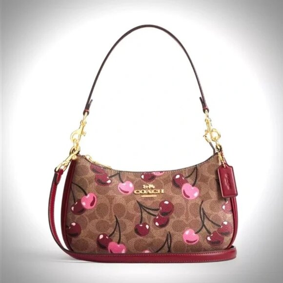 COACH Teri Shoulder Bag In Signature Canvas With Cherry Print - Picture 5 of 7